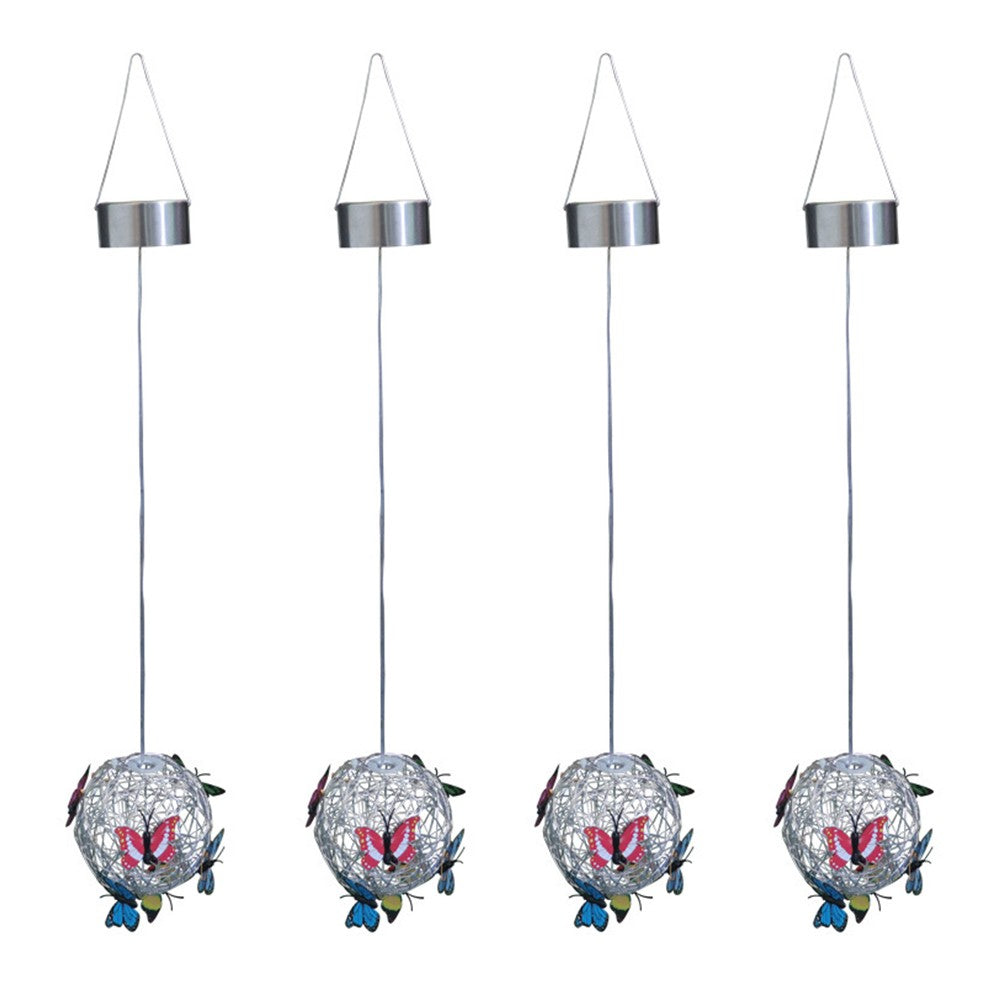 4Pcs Solar Butterfly Pendant Ball Light Outdoor Hanging Lamp Multicolor Lights
