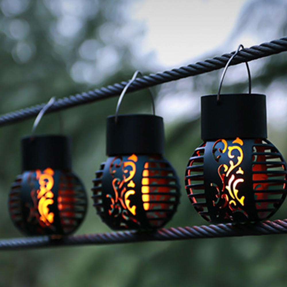 2Pcs Solar LED Flickering Flame Light Outdoor Hanging Decorative Lamp Home Decor