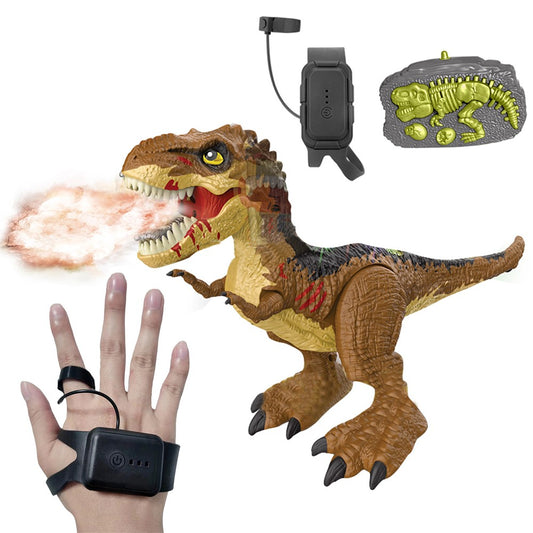 Kids RC Electric Walking Dinosaur Toy with Light Up and Roaring Sound Dark Brown