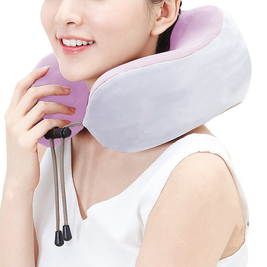 Travel U Shaped Neck Massage Pillow Heating Vibrating Neck Support Pillow Pink
