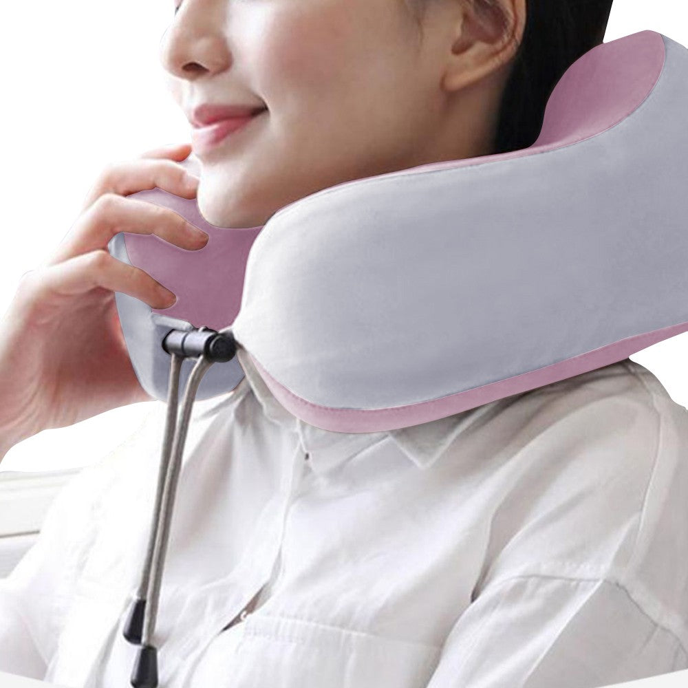 Travel U Shaped Neck Massage Pillow Heating Vibrating Neck Support Pillow Pink