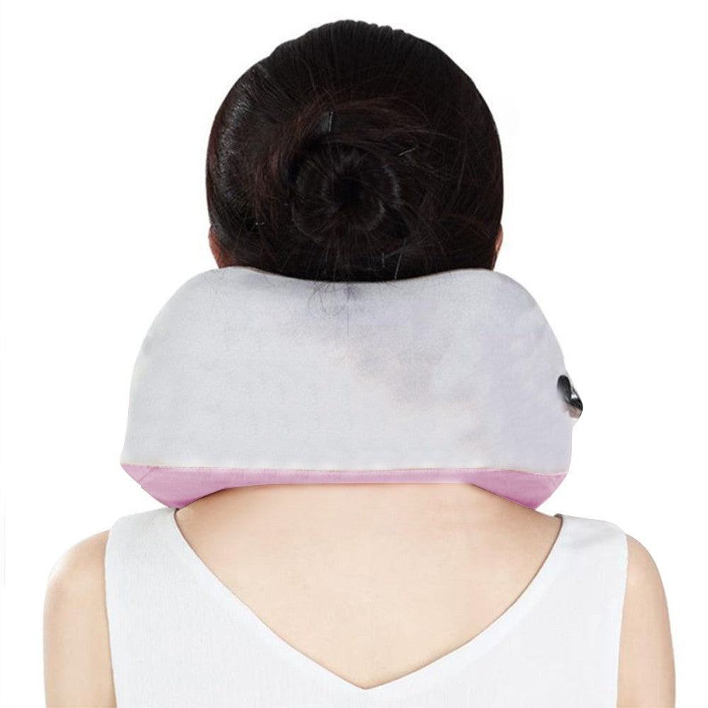 Travel U Shaped Neck Massage Pillow Heating Vibrating Neck Support Pillow Pink