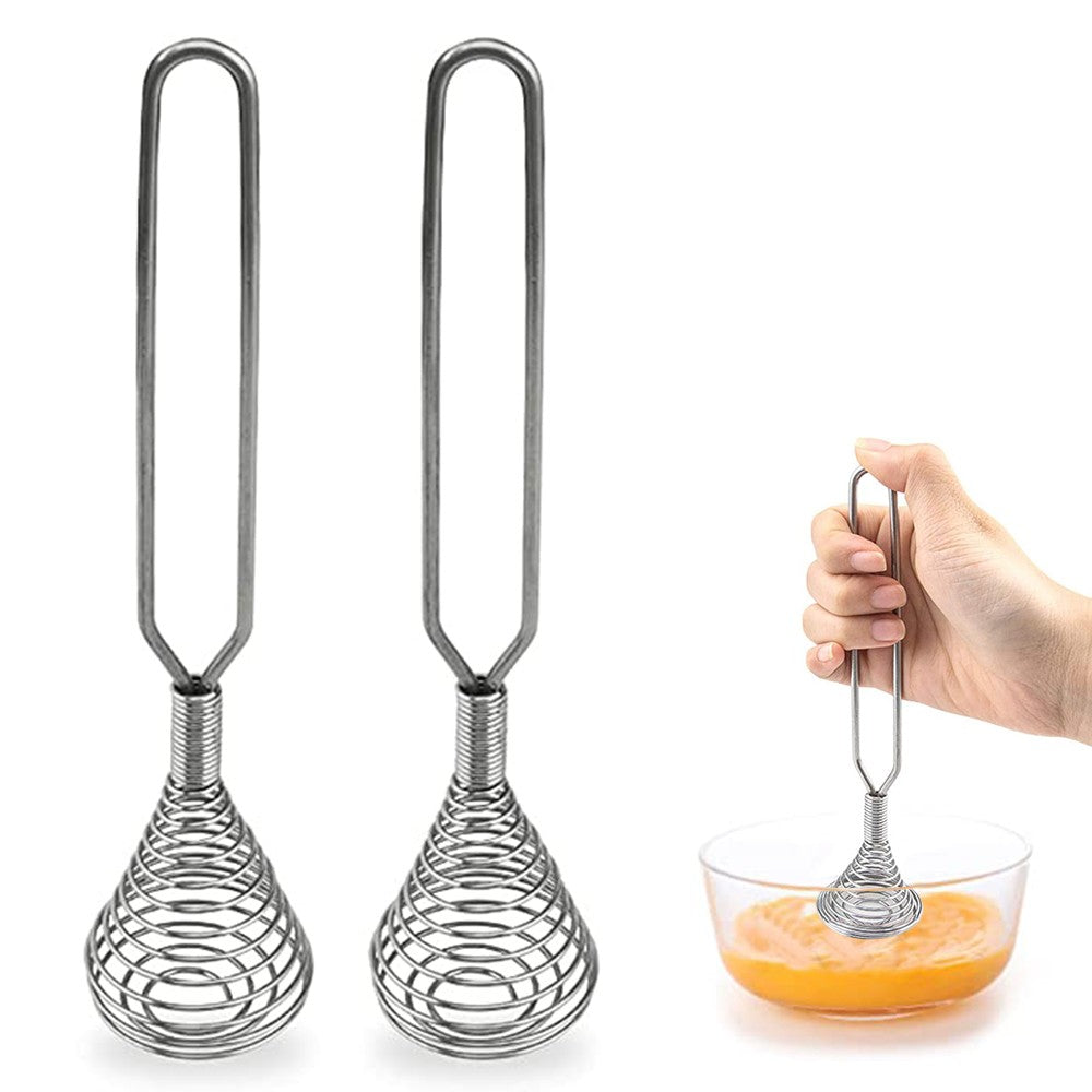 2Pcs Blends Faster Manual Spring Coil Egg Whisk Stainless Steel Whisk