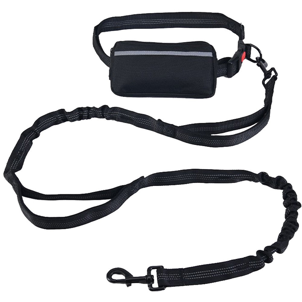 Waist Bag and Adjustable Pet Dog Leash Set for Jogging Running Walking Black