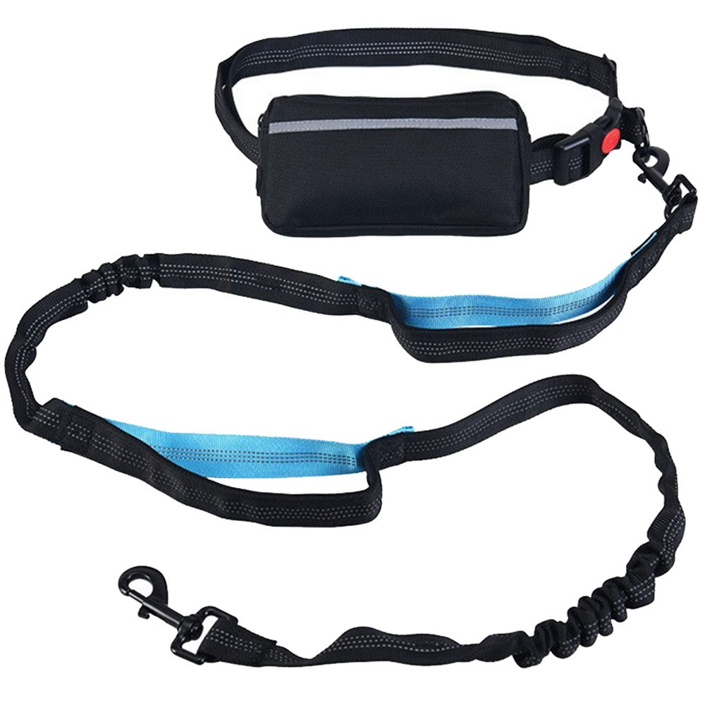 Waist Bag and Adjustable Pet Dog Leash Set for Jogging Running Walking Blue