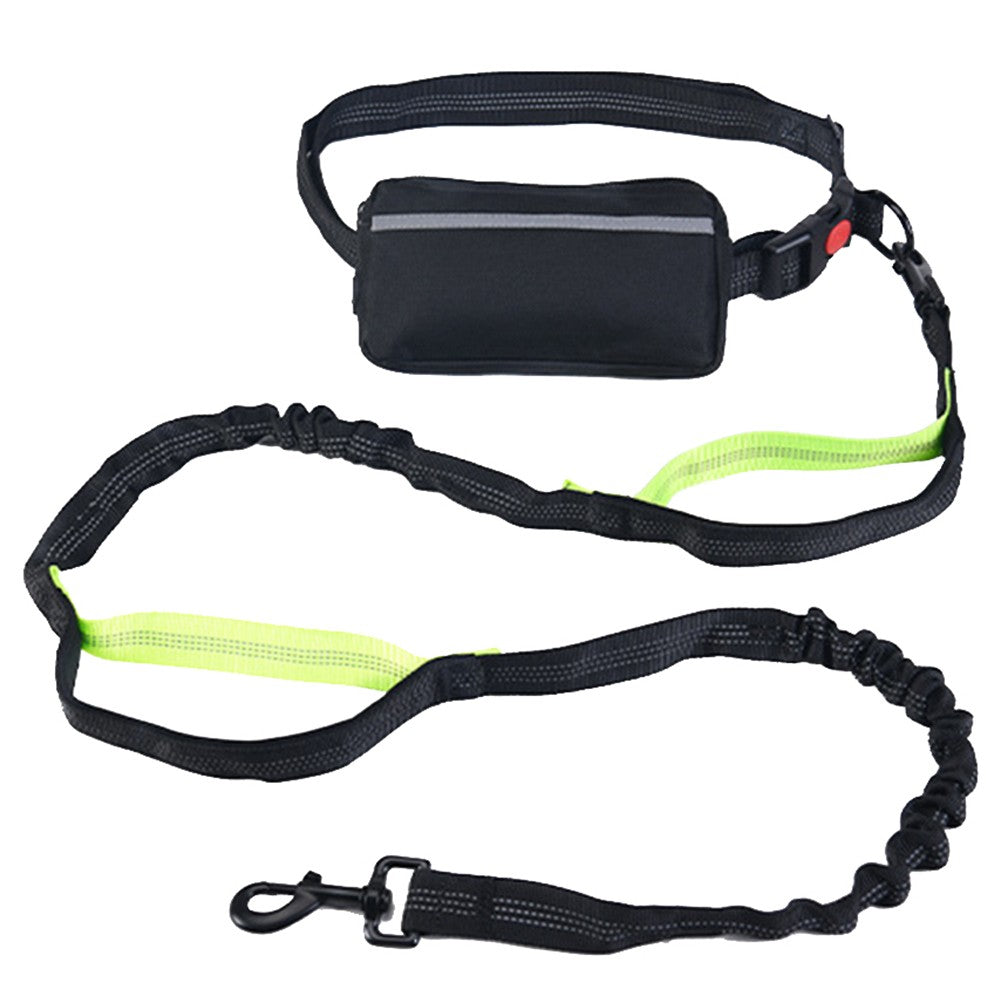 Waist Bag and Adjustable Pet Dog Leash Set for Jogging Running Walking Green
