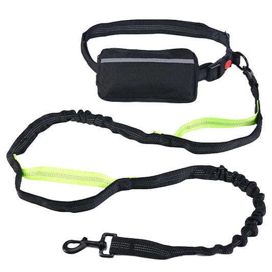 Waist Bag and Adjustable Pet Dog Leash Set for Jogging Running Walking Green