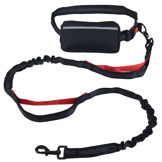 Waist Bag and Adjustable Pet Dog Leash Set for Jogging Running Walking Red
