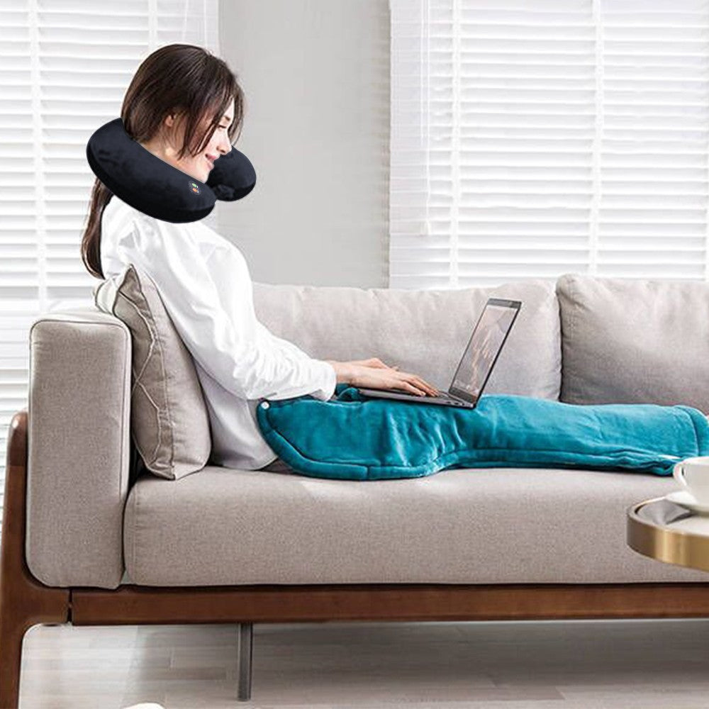 Travel U Shaped Neck Massage Pillow Vibrating Neck Support Pillow Black