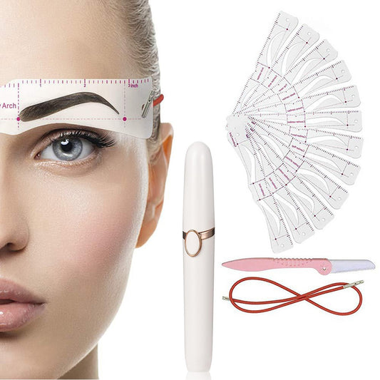 Portable Electric Eyebrow Trimmer Epilator with 1 Set Eyebrow Stencils Tool Kit