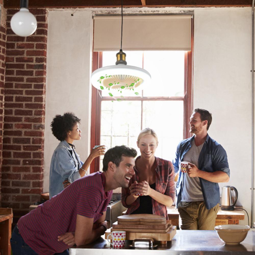 E27 Lamp Head Ceiling Fan with LED Lights for Home Office Dormitory Yellow