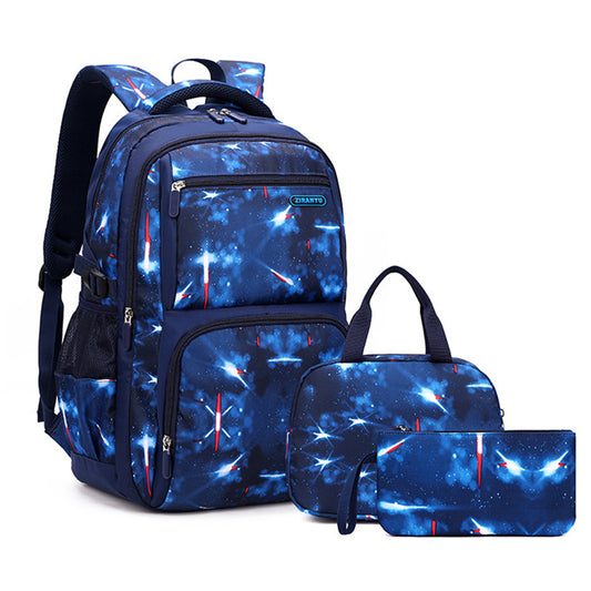 3Pcs Boys School Backpack Bags Lunch Bag Pencil Case Teens Bookbag Blue