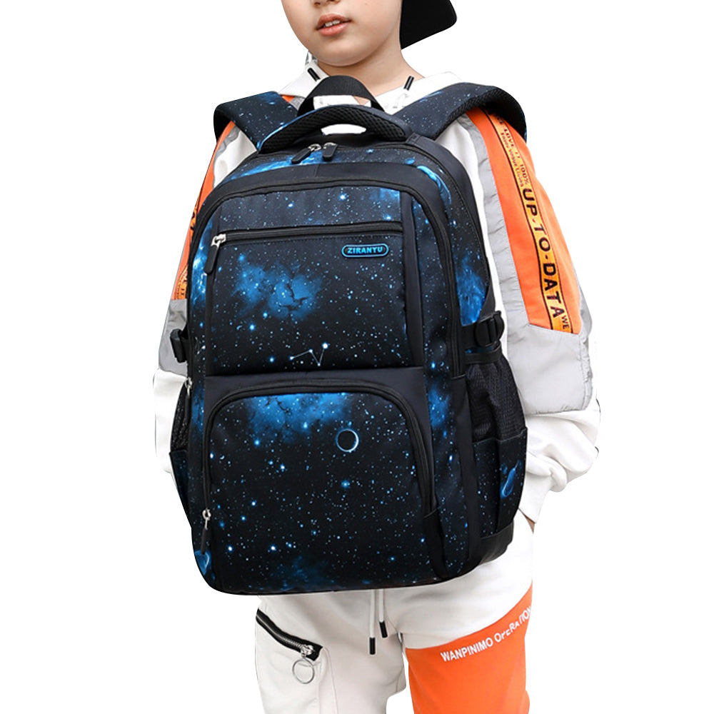 3Pcs Boys School Backpack Bags Lunch Bag Pencil Case Teens Bookbag Blue Galaxy