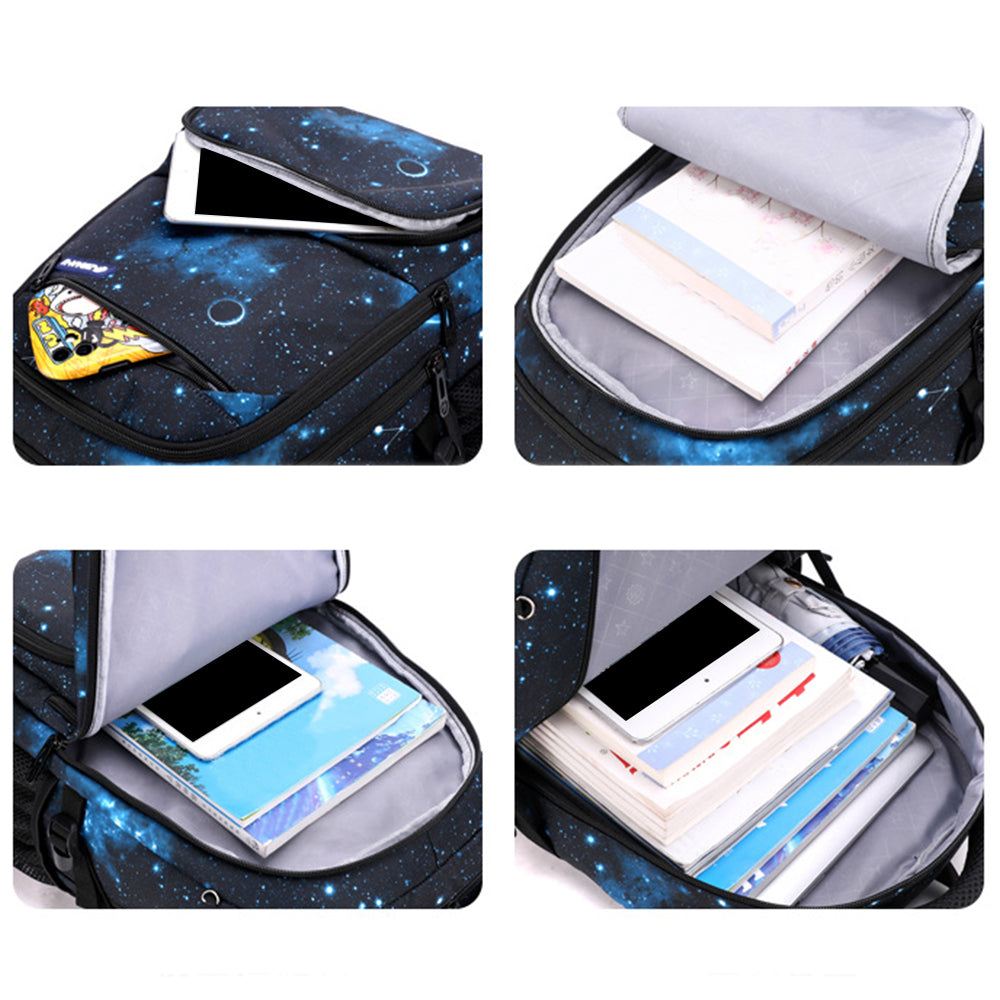 3Pcs Boys School Backpack Bags Lunch Bag Pencil Case Teens Bookbag Blue Galaxy