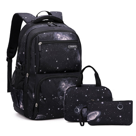 3Pcs Boys School Backpack Bags Lunch Bag Pencil Case Teens Bookbag Black Galaxy