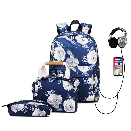 3Pcs Backpack Lunch Bag Pencil Case School Teens Bookbag Set Rucksack Blue