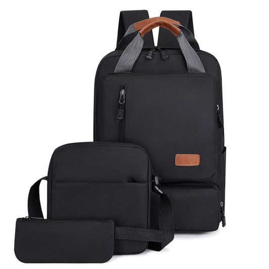3Pcs Men Backpack Shoulder Bag Computer Bag Business Bag Laptop Bag Purse Black