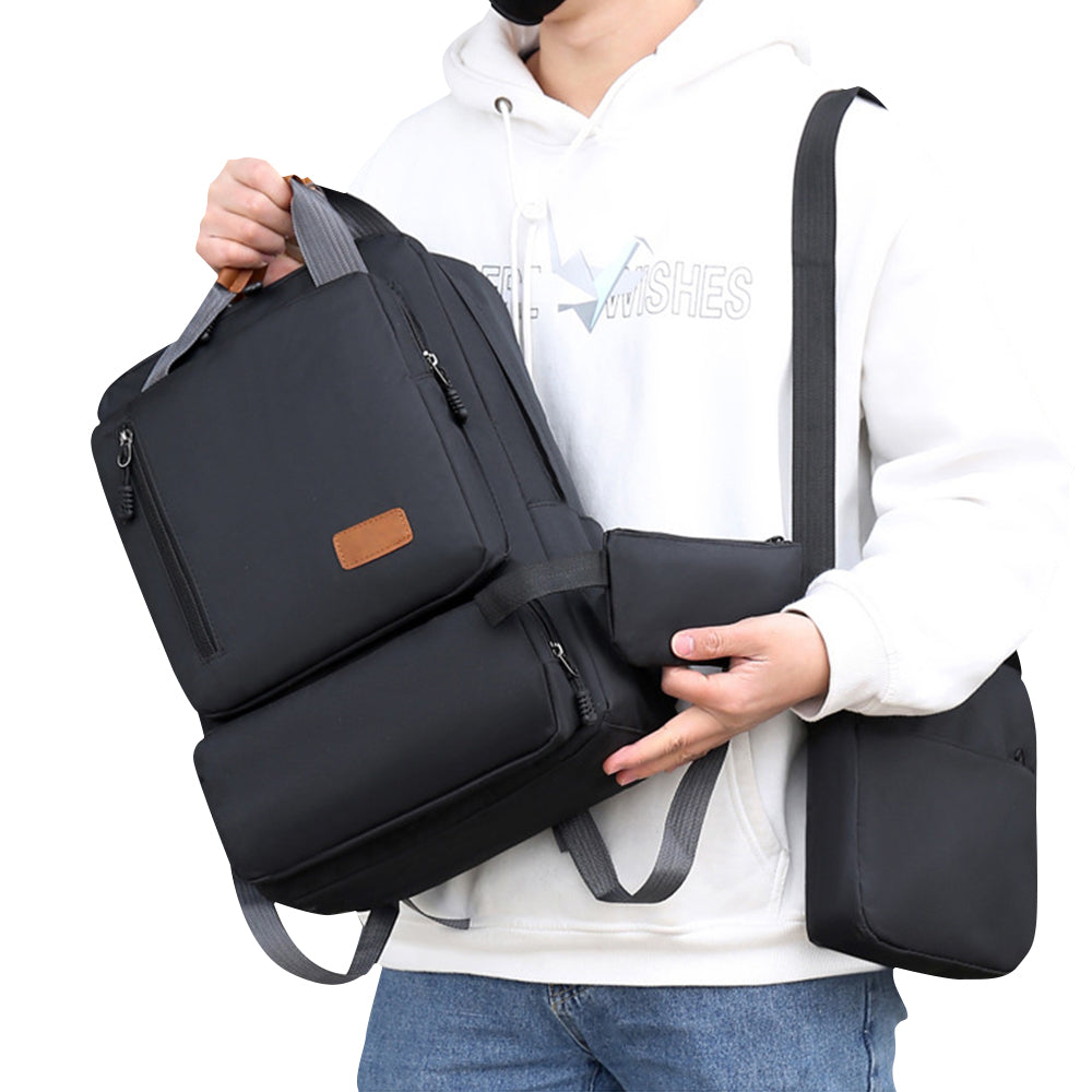 3Pcs Men Backpack Shoulder Bag Computer Bag Business Bag Laptop Bag Purse Black