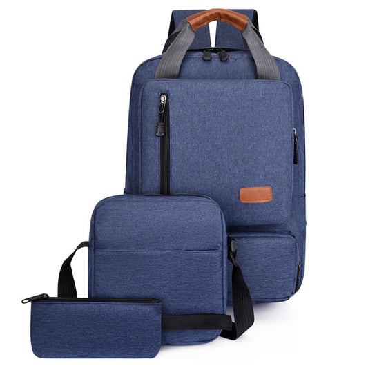 3Pcs Men Backpack Shoulder Bag Computer Bag Business Bag Laptop Bag Purse Blue