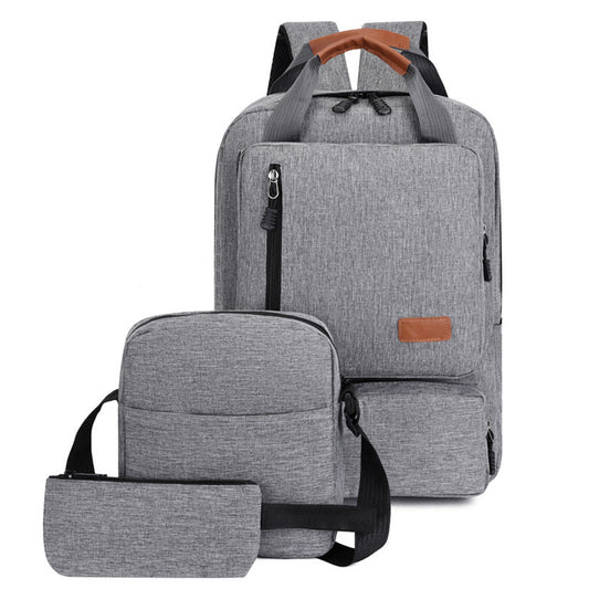 3Pcs Men Backpack Shoulder Bag Computer Bag Business Bag Laptop Bag Purse Grey