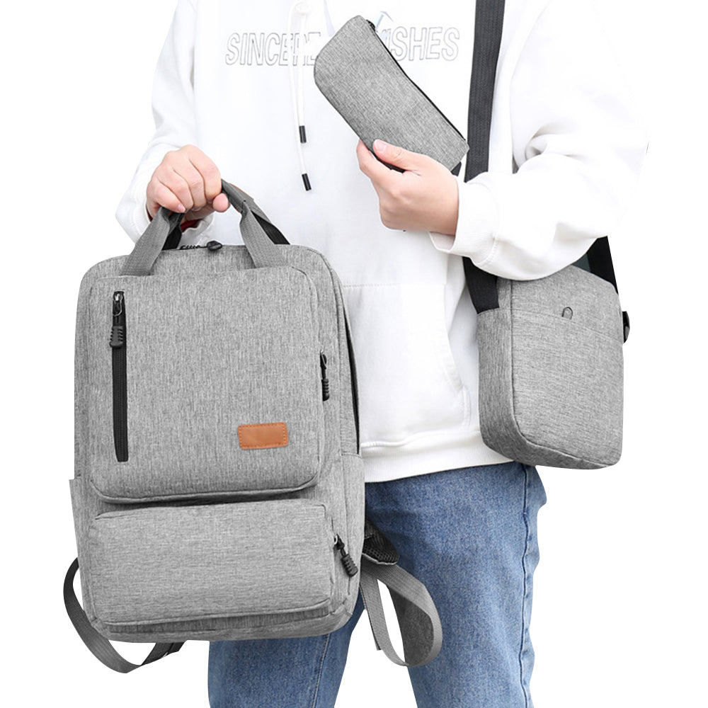 3Pcs Men Backpack Shoulder Bag Computer Bag Business Bag Laptop Bag Purse Grey