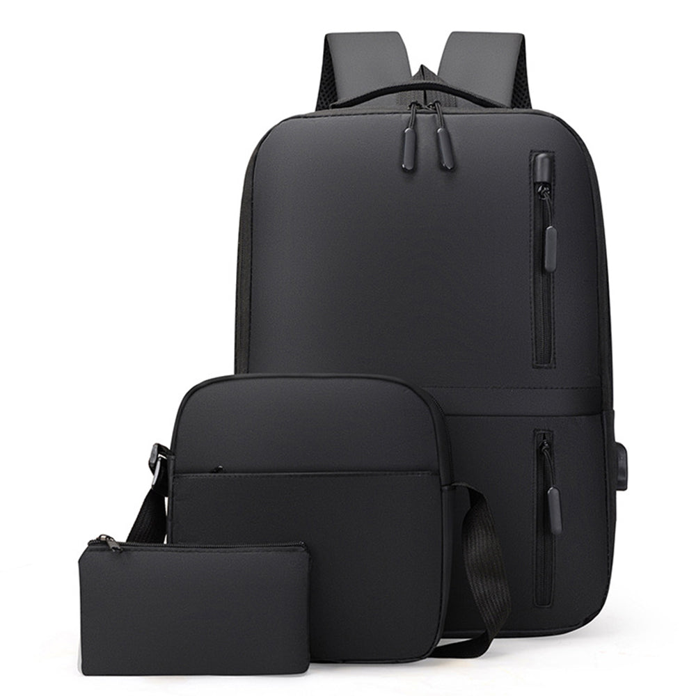 3Pcs Laptop Backpack Business Shoulder Bag Purse with USB Charging Port Black