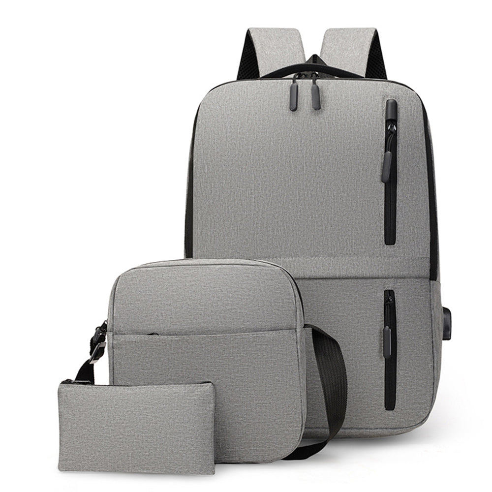 3Pcs Laptop Backpack Business Shoulder Bag Purse with USB Charging Port Grey