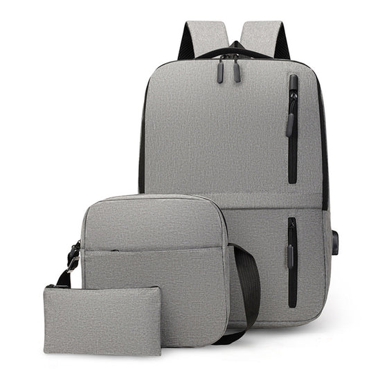 3Pcs Laptop Backpack Business Shoulder Bag Purse with USB Charging Port Grey