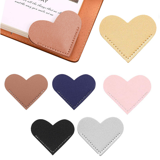 6 X Heart Shaped PU Leather Corner Page Bookmarks