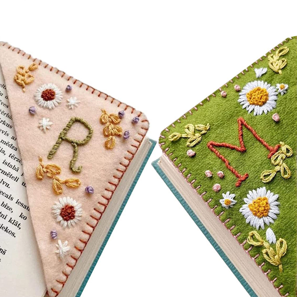 2 X Hand Stitched Embroidered Corner Bookmarks Spring Summer