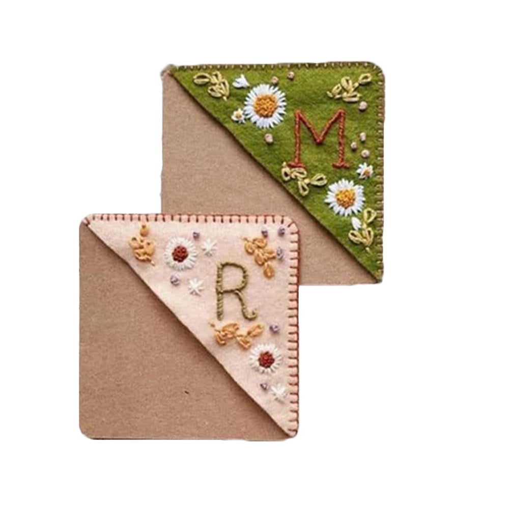 2 X Hand Stitched Embroidered Corner Bookmarks Spring Summer