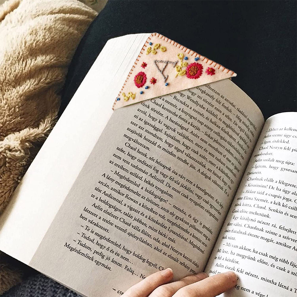 2 X Hand Stitched Embroidered Corner Bookmarks Fall Winter