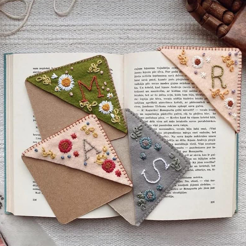 4 X Hand Stitched Embroidered Corner Bookmarks Four Seasons
