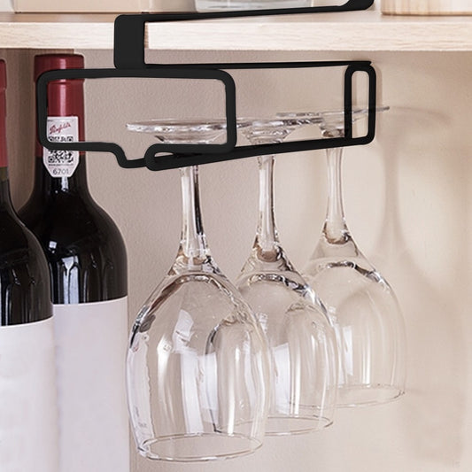Under Cabinet Wine Glass Rack No Drilling Stemware Hanging Storage Rack Black