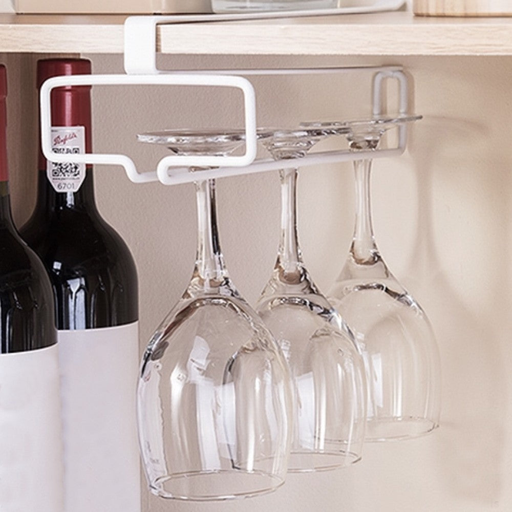 Under Cabinet Wine Glass Rack No Drilling Stemware Hanging Storage Rack White