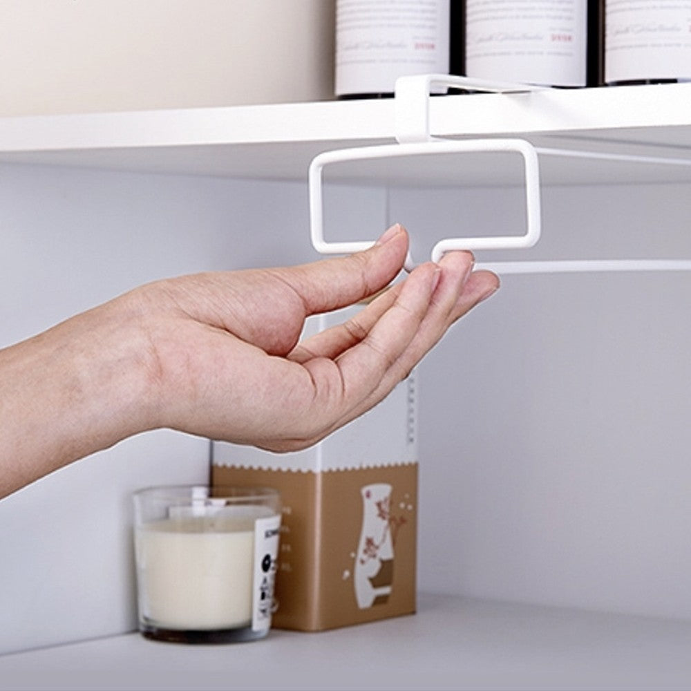 Under Cabinet Wine Glass Rack No Drilling Stemware Hanging Storage Rack White