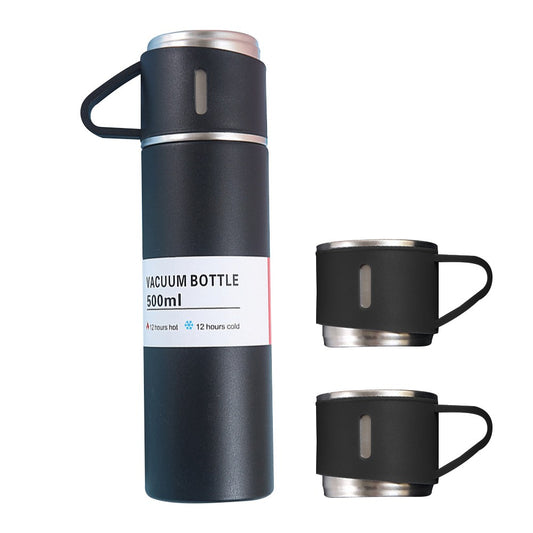 Double Layer Stainless Steel Thermal Cup Camping Tea Cups with 3 Cups Lids Black