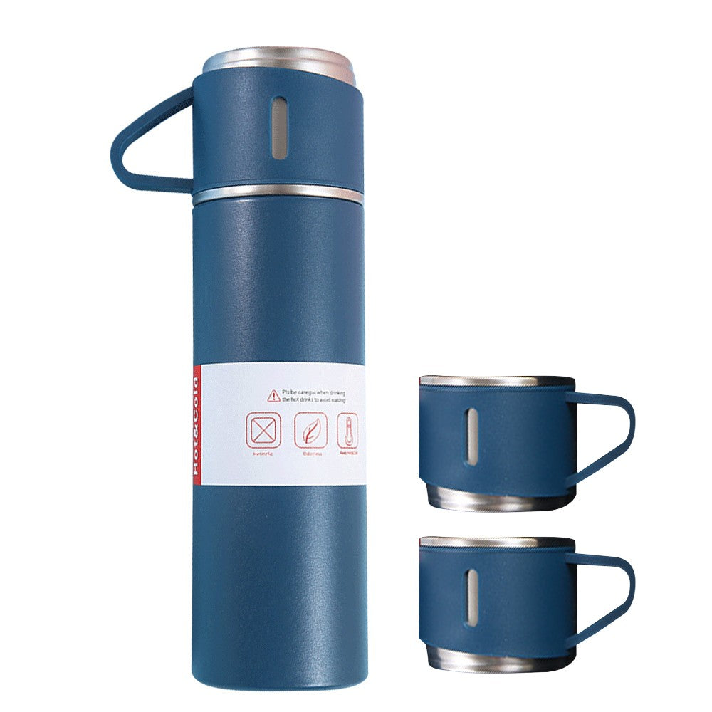 Double Layer Stainless Steel Thermal Cup Camping Tea Cups with 3 Cups Lids Blue