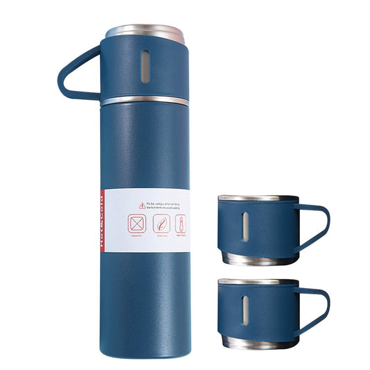 Double Layer Stainless Steel Thermal Cup Camping Tea Cups with 3 Cups Lids Blue