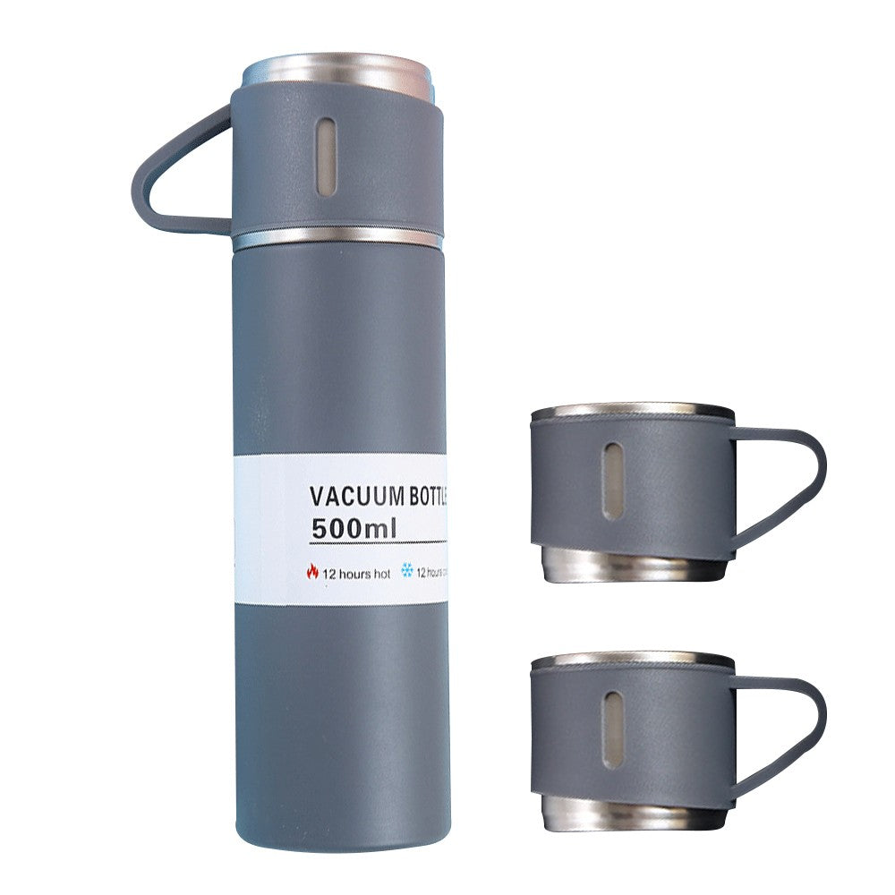 Double Layer Stainless Steel Thermal Cup Camping Tea Cups with 3 Cups Lids Grey