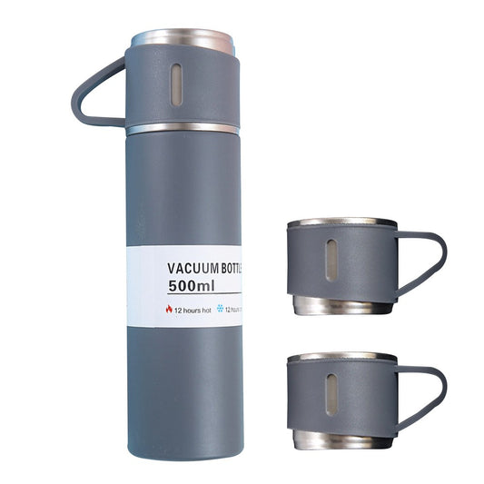 Double Layer Stainless Steel Thermal Cup Camping Tea Cups with 3 Cups Lids Grey