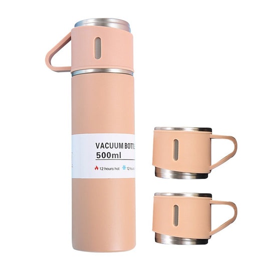 Double Layer Stainless Steel Thermal Cup Camping Tea Cups with 3 Cups Lids Pink