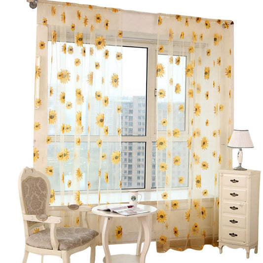 Rod Pocket Curtains Sheer Curtains Sunflower Curtains Window Curtains Voile Curtains 2 Panel