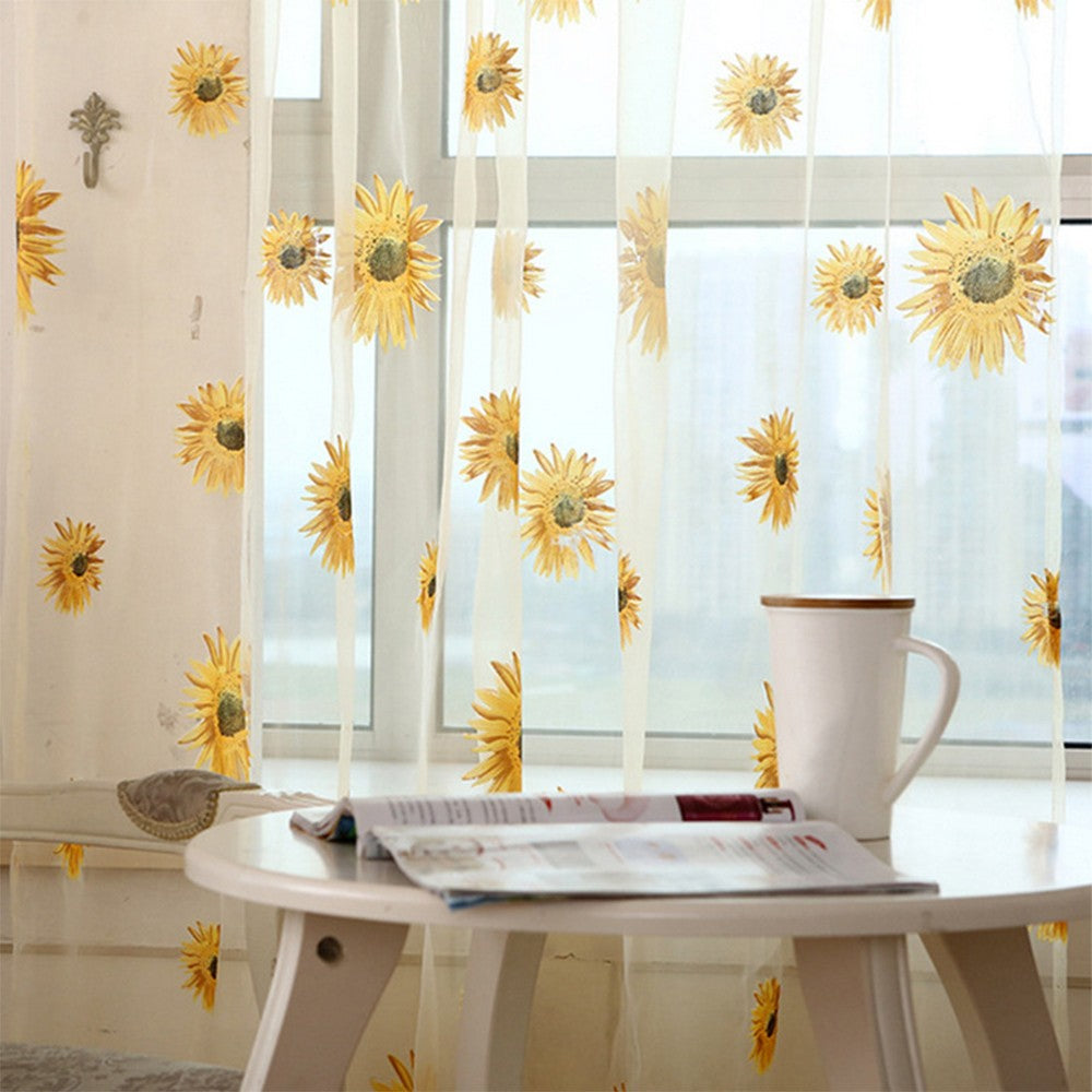 Rod Pocket Curtains Sheer Curtains Sunflower Curtains Window Curtains Voile Curtains 2 Panel