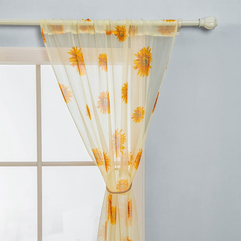 Rod Pocket Curtains Sheer Curtains Sunflower Curtains Window Curtains Voile Curtains 2 Panel