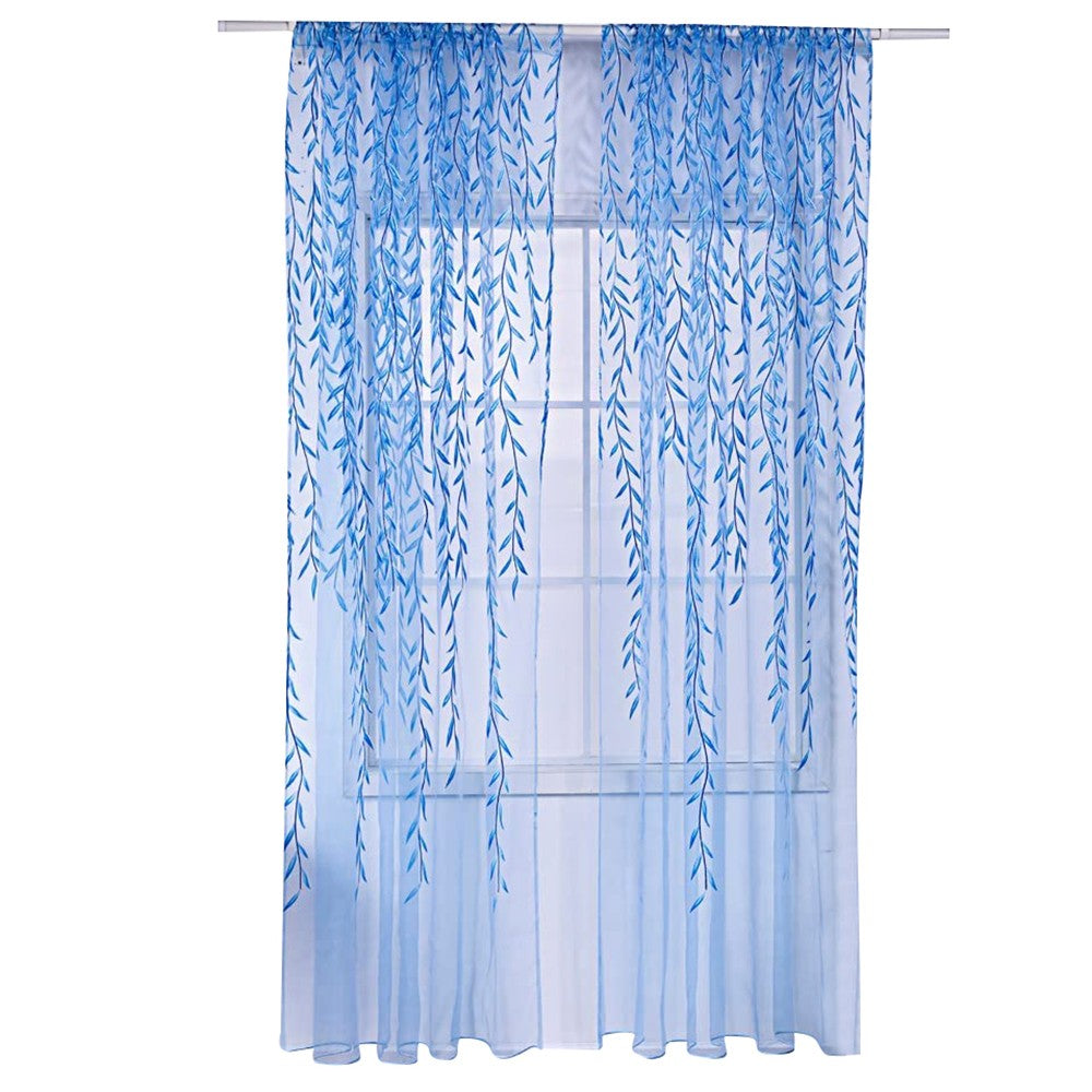 Pair of Willow Curtains Sheer Tulle Curtains Room Door Curtain Home Decor Blue