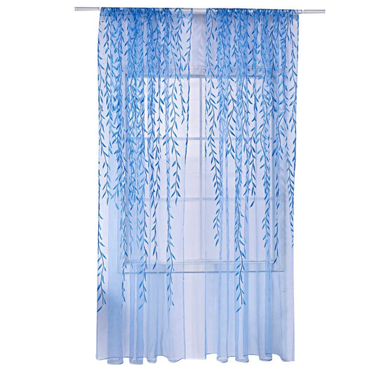 Pair of Willow Curtains Sheer Tulle Curtains Room Door Curtain Home Decor Blue