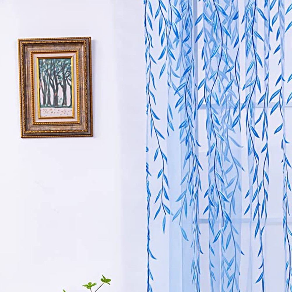 Pair of Willow Curtains Sheer Tulle Curtains Room Door Curtain Home Decor Blue