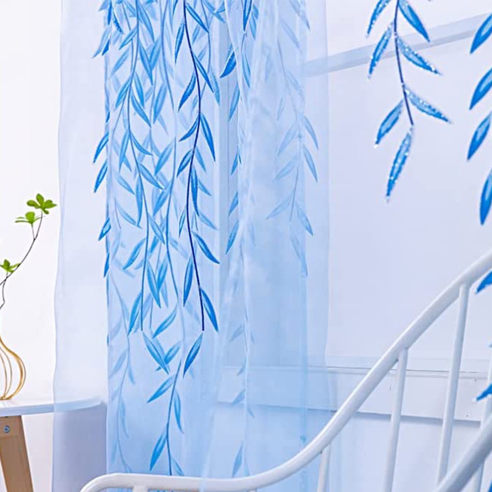 Pair of Willow Curtains Sheer Tulle Curtains Room Door Curtain Home Decor Blue