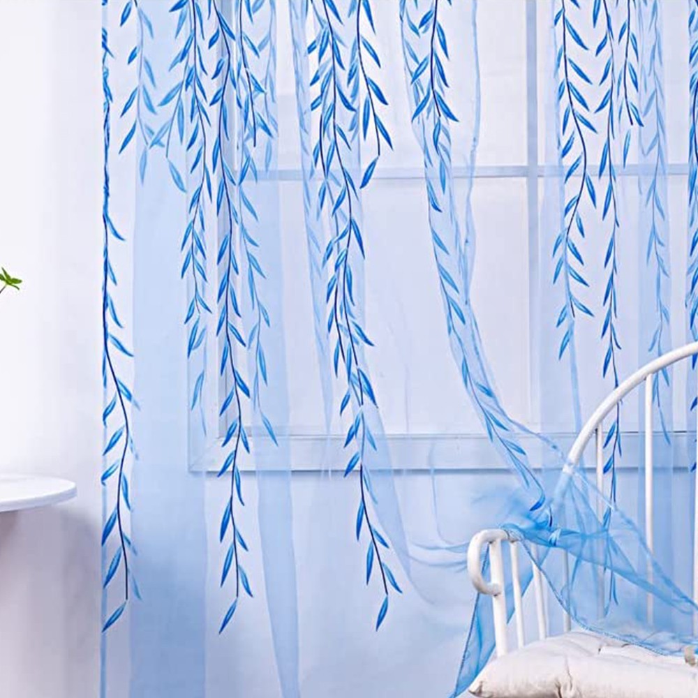 Pair of Willow Curtains Sheer Tulle Curtains Room Door Curtain Home Decor Blue